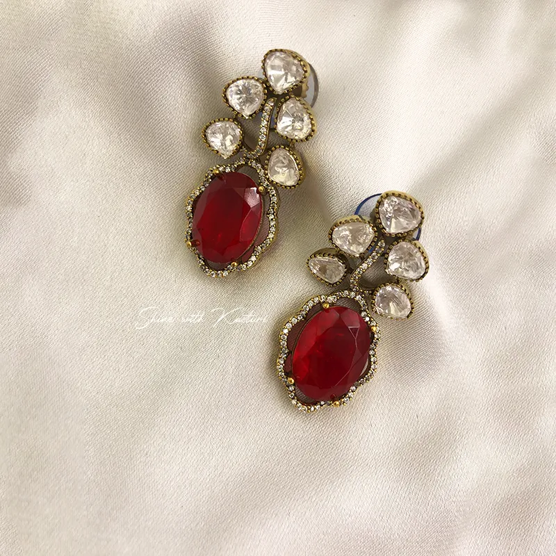 Ruby Polki Drop Statement Earrings - Image 3