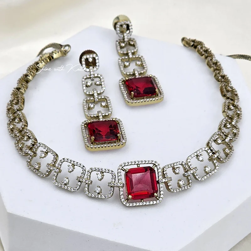 Ruby Royal Diamond Link Necklace Set