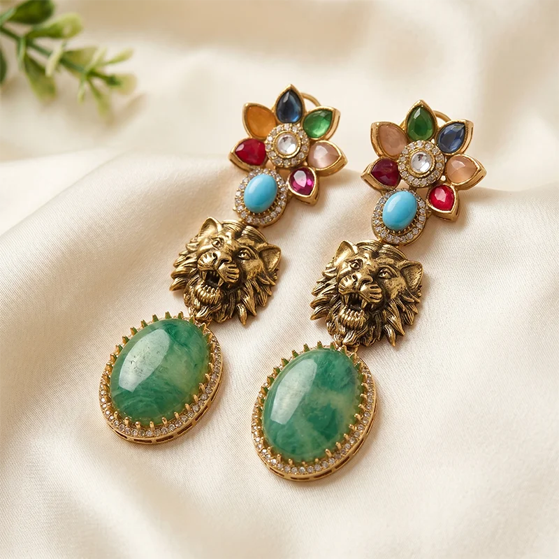 Sabyasachi Inspired Multi-Stone Drop Earrings
