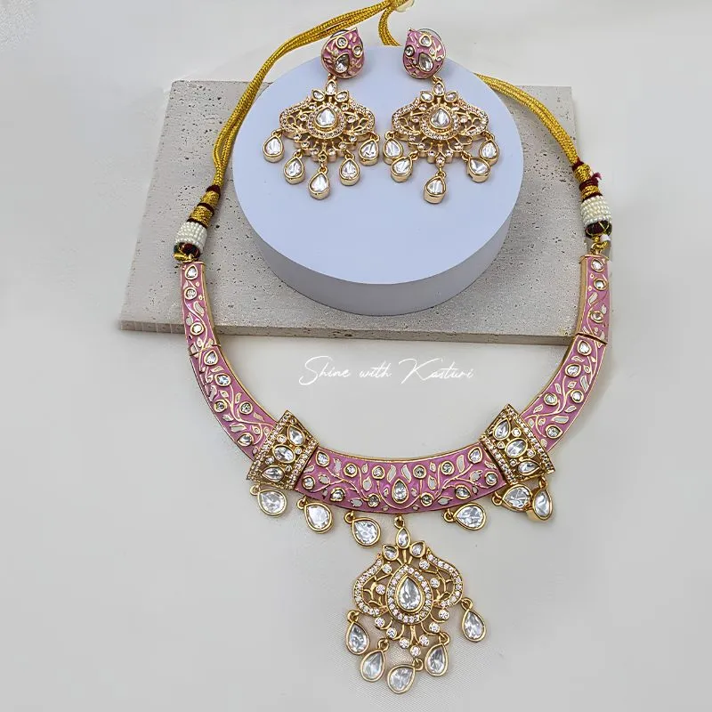 Sana Meenakari Hasli with Inlay Work, Pink - Image 2
