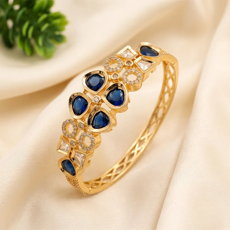 Sapphire Blue CZ Openable Cuff Bangle