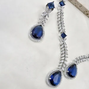 Royal Sapphire CZ Drop Necklace Set