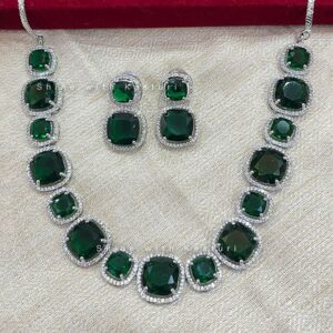 Alternative view of Shaya Stone American Diamond Choker Necklace, Green
