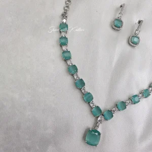 Aqua Stone Necklace Set with Earrings - Image 3