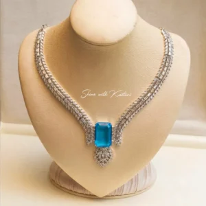 CZ Crystal AD Necklace Set, Blue - Image 4