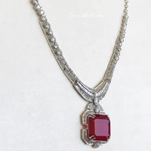 Ruby Square Cut Pendant CZ Necklace - Image 2