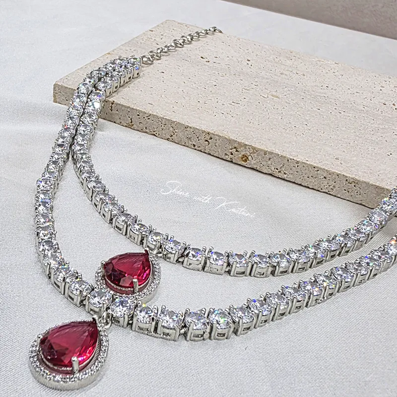 Ruby Radiance Double Layer Necklace Set - Image 4
