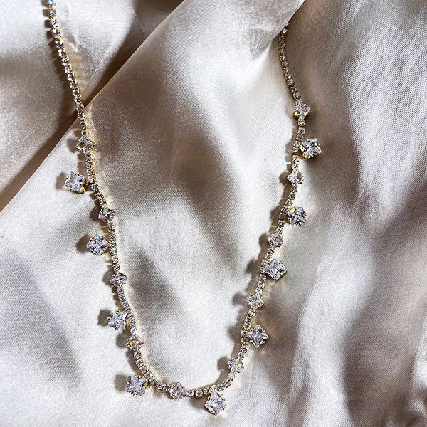 Tennis Necklace with Stones, 2 Tone