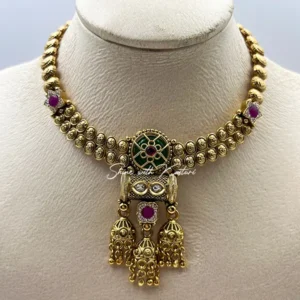 Heritage Gold Kundan Necklace with drops - Image 4
