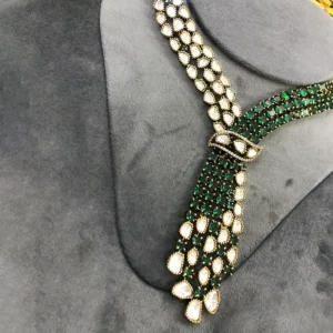 Green Kundan AD Necklace Set - Image 3