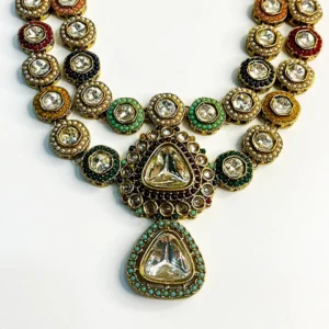 Traditional Kundan Multicolor Necklace with Polki Stones - Image 4