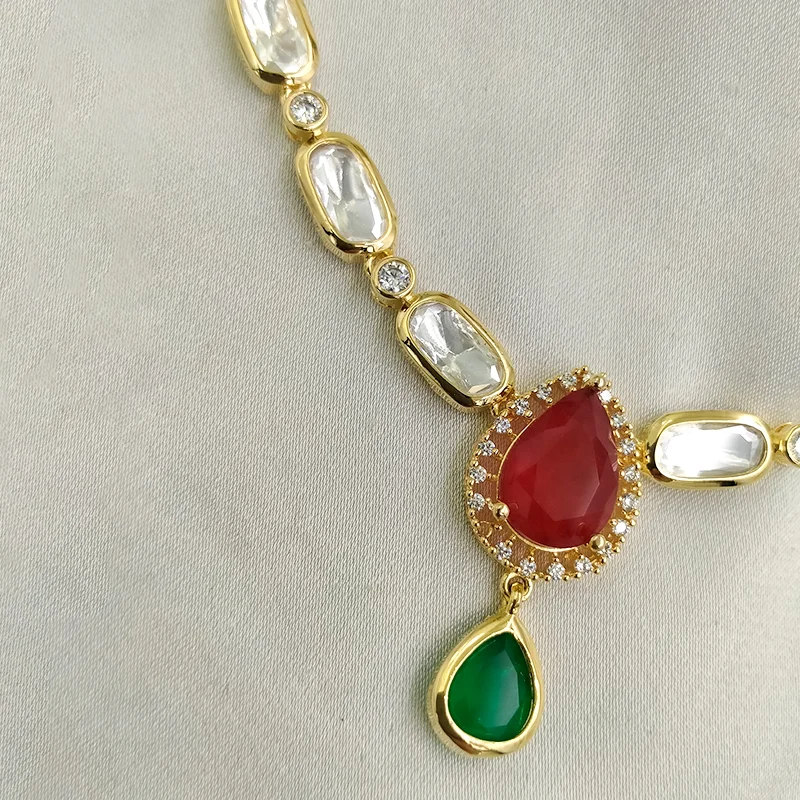 Emerald Ruby Elegance Kundan Pendant Necklace Set - Image 3
