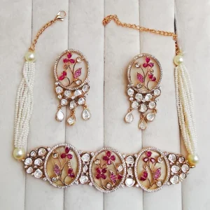 Pearl & Kundan Statement Choker, Ruby - Image 2