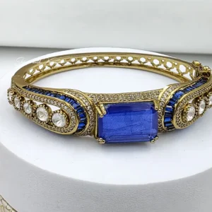 Royal Sapphire Kundan Statement Kada Bracelet - Image 4