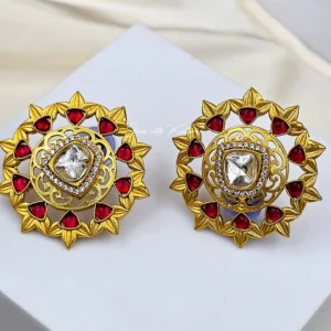 Large Gold Plated Stud Style Earrings, Multi