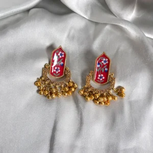 Alternative view of Floral Meenakari Ghungroo Earrings, Red