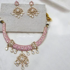 Sana Meenakari Hasli with Inlay Work, Pink - Image 3