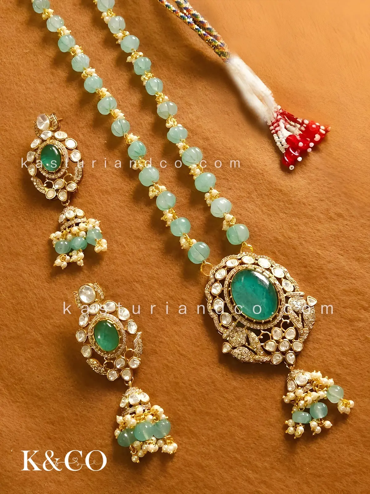 Statement Long Necklace, Polki Kundan & Stone - Image 5