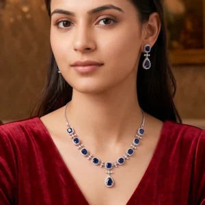 Valencia Party Necklace with Blue Stones & Cubic Zirconia