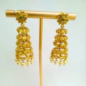 Alternative view of Layered Gold & Pearl Jhumka Earrings