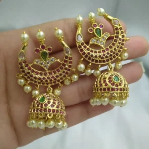 Ruby Pearl Statement Jhumka Earrings - Image 4