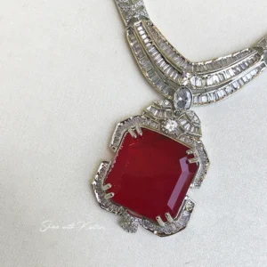 Ruby Square Cut Pendant CZ Necklace - Image 5