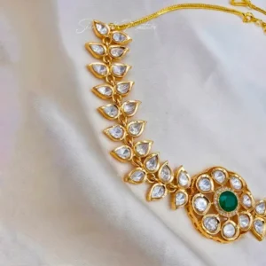 Polki Floral Necklace Set, Green - Image 3