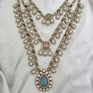Royal Polki Multicolor Layered Necklace Set - Image 5