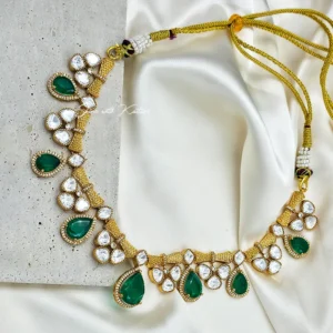Smita Choker Set with Premium Polki Stone, Green - Image 4