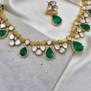 Alternative view of Smita Choker Set with Premium Polki Stone, Green