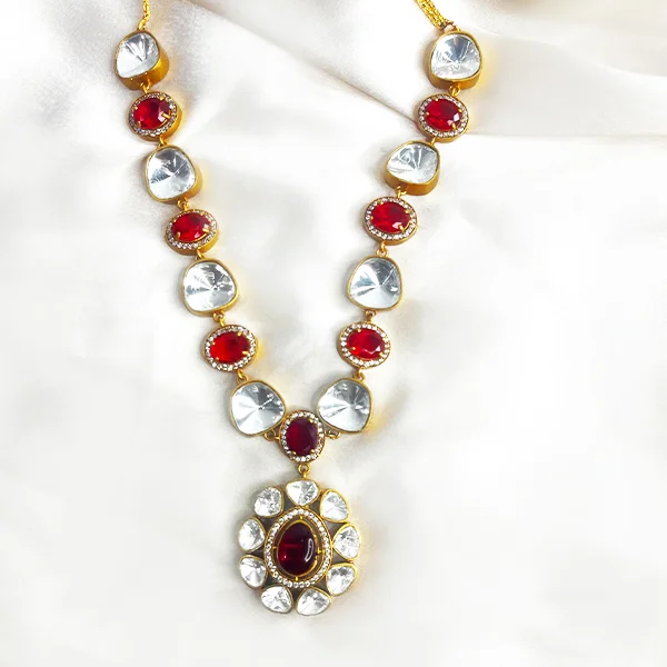 Indian Kundan & Stone Necklace, Ruby - Image 2