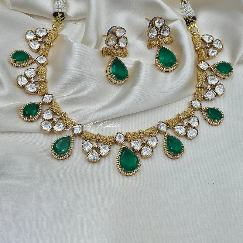 Smita Choker Set with Premium Polki Stone, Green