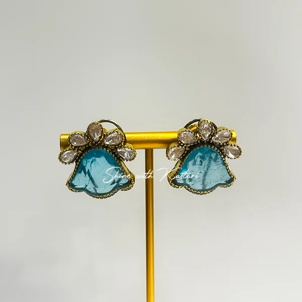 Swati Premium Stone and Polki Floral Stud Earrings - Image 2