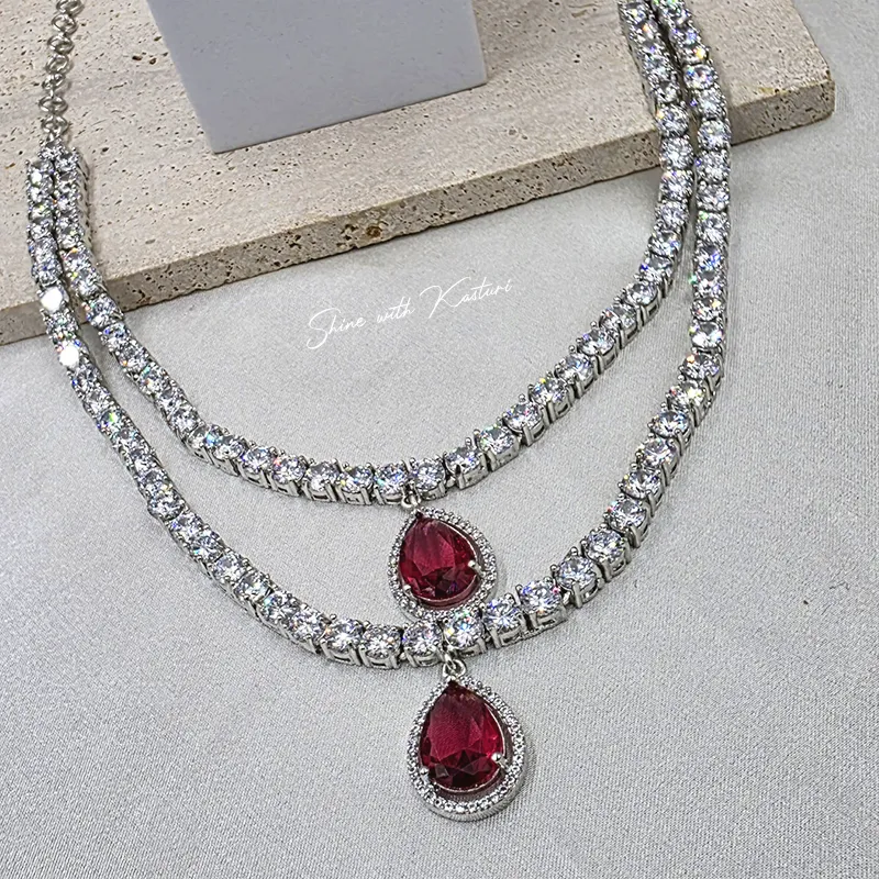 Ruby Radiance Double Layer Necklace Set - Image 3