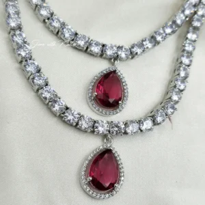 Ruby Radiance Double Layer Necklace Set - Image 7