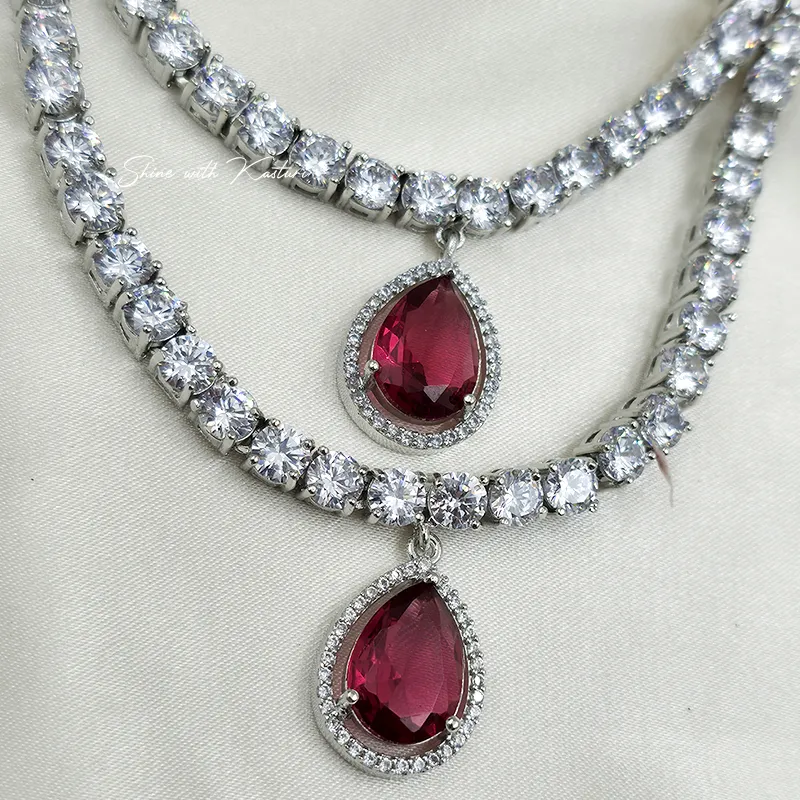 Ruby Radiance Double Layer Necklace Set - Image 7