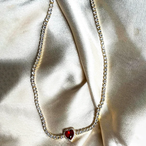 Tennis Necklace with Heart Charm Ruby - Image 2
