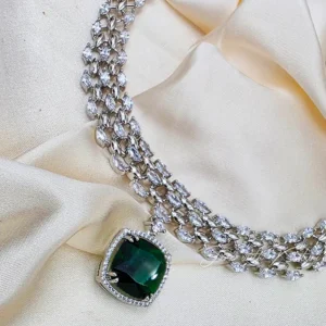 Selene CZ & Stone Necklace Set, Green - Image 3