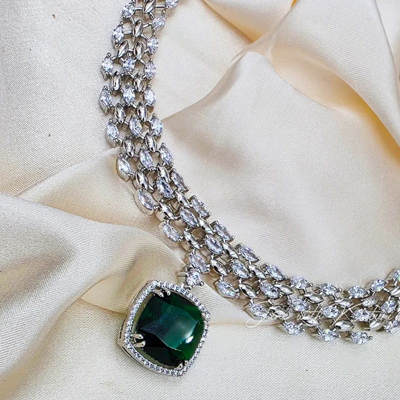 Selene CZ & Stone Necklace Set, Green - Image 3