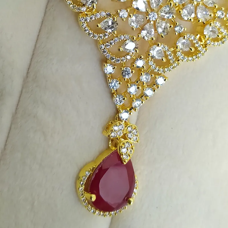 Ruby Teardrop Crystal Necklace Set - Image 3
