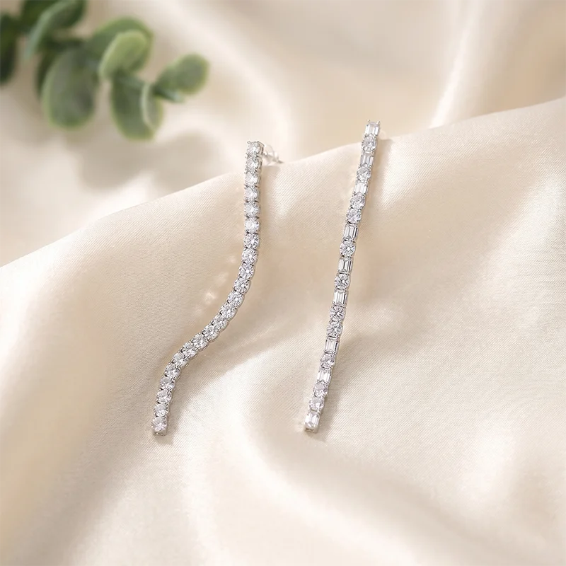 Silver Curved Tennis Earrings