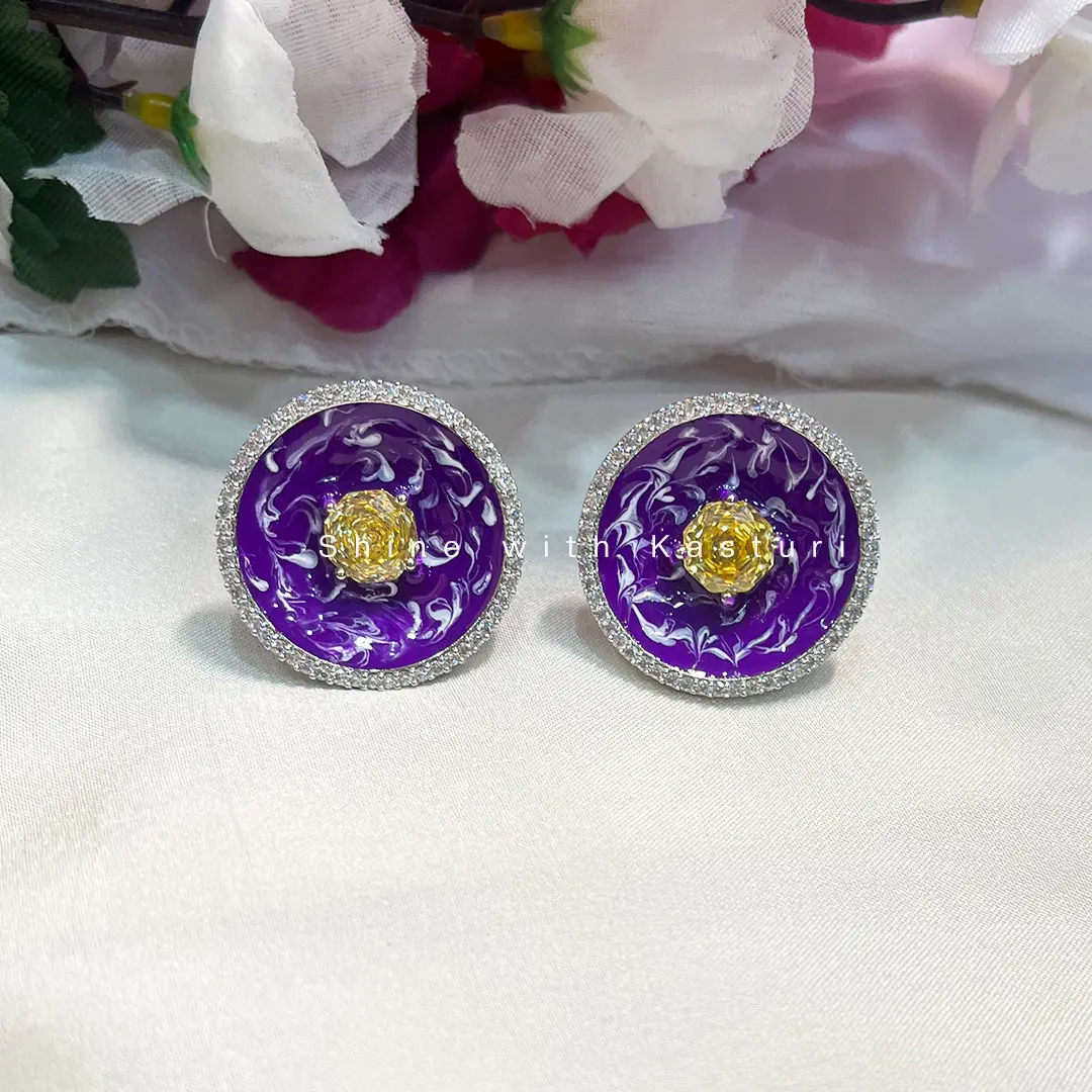 Pia Silver Plated Designer Studs, Purple - Image 3