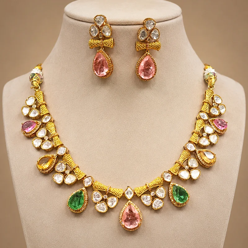 Smita Choker Set with Premium Polki Stone, Multi - Image 2
