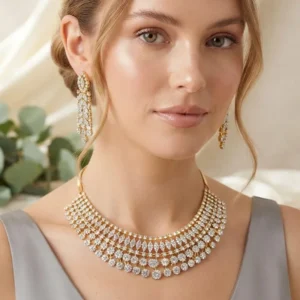 Celestial Sparkle Diamond-Look Necklace Set, Dual-Tone