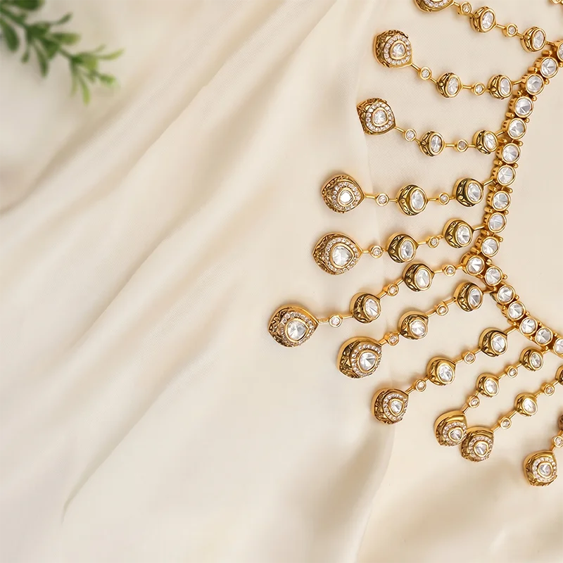 Chandrika Statement Polki Kundan Necklace Set - Image 4
