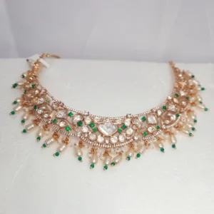 Statement Premium Choker Necklace with Polkis, Green - Image 3