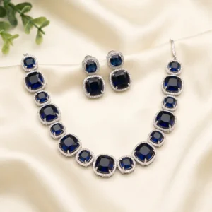 Shaya Stone American Diamond Choker Necklace, Blue