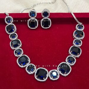 Alternative view of Shaya Stone American Diamond Choker Necklace, Blue