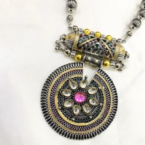 Purple Stone Oxidised Silver Necklace Set - Image 4