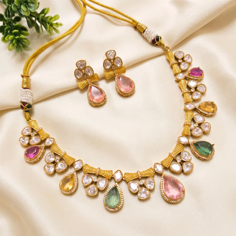 Smita Choker Set with Premium Polki Stone, Multi